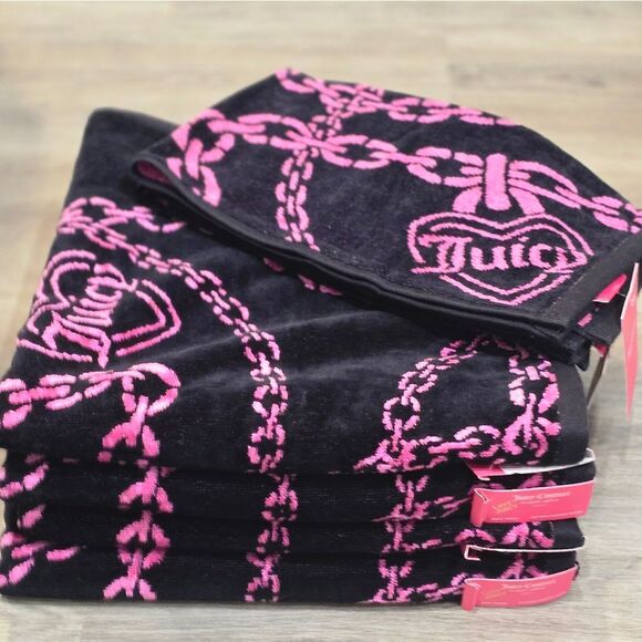 Juicy Couture Home Logo Chained Heart Oversized Plush Bath & Hand Towel Set - Picture 4 of 9